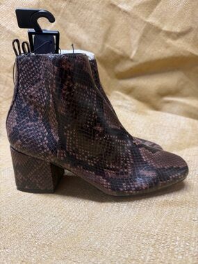 Time and Tru Brown Snake-Print Block Heel Booties